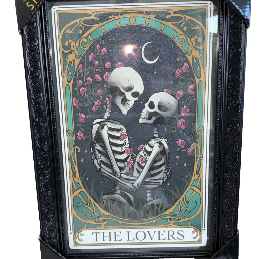 Sapna Shah "The Lovers" Skeleton Tarot Framed Wall Art Black Ornate Frame NEW